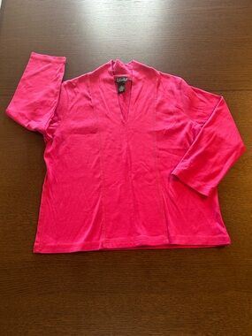 Rafaella Women Hot Pink V-Neck Top 3/4 Sleeve Pullover Size XL